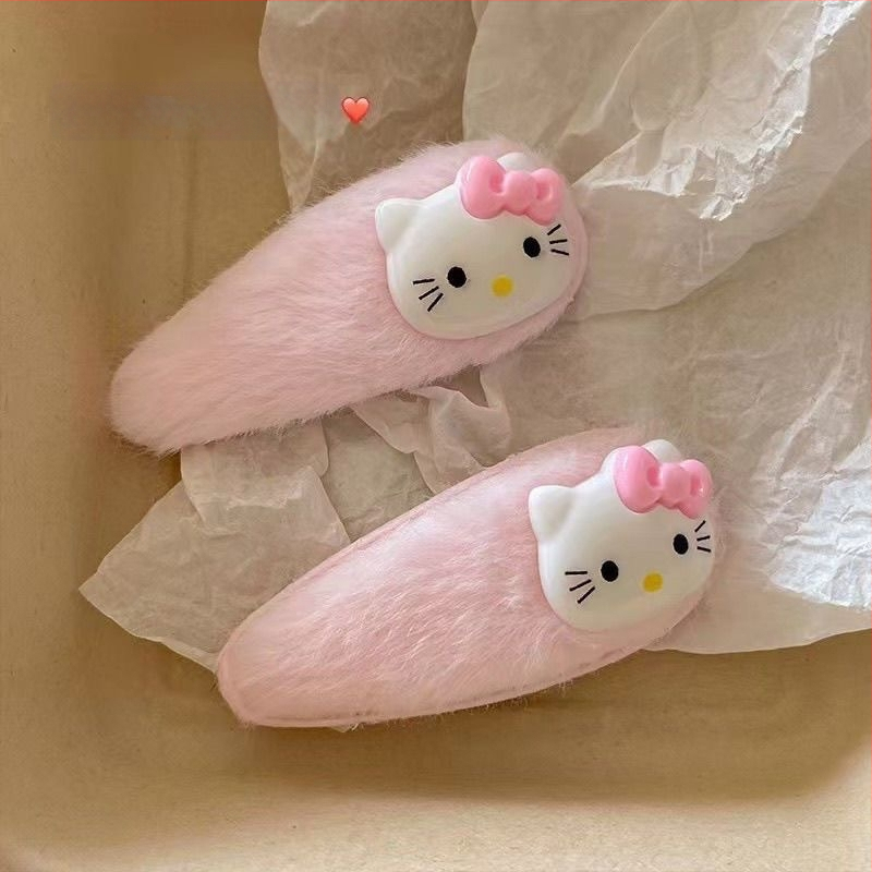 Mielas rožinis pliušinis hellokitty ančiuko segtukas su japoniškos mergaitės KT katės animacinių filmukų plaukų aksesuarais, šoniniais segtukais