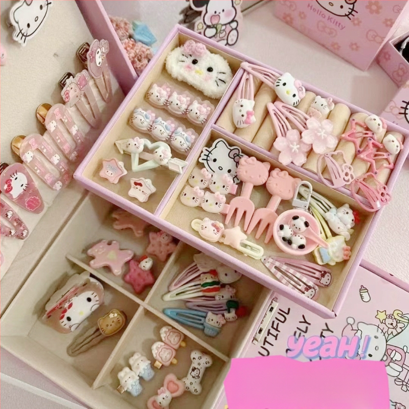 Mielas rožinis pliušinis hellokitty ančiuko segtukas su japoniškos mergaitės KT katės animacinių filmukų plaukų aksesuarais, šoniniais segtukais