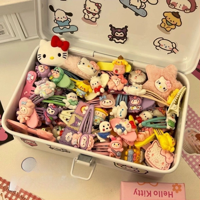 Mielas rožinis pliušinis hellokitty ančiuko segtukas su japoniškos mergaitės KT katės animacinių filmukų plaukų aksesuarais, šoniniais segtukais