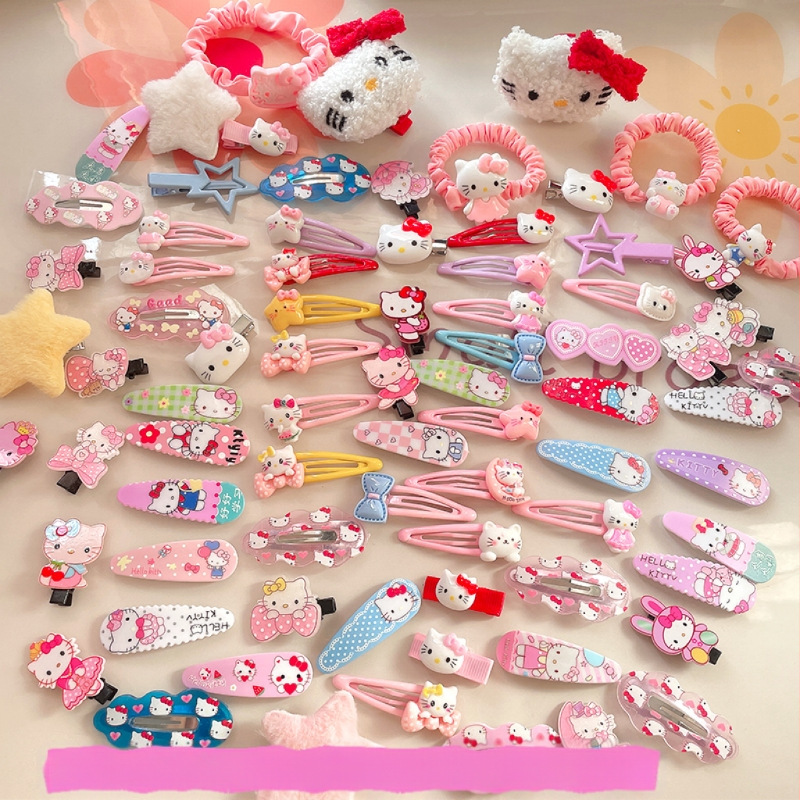 Mielas rožinis pliušinis hellokitty ančiuko segtukas su japoniškos mergaitės KT katės animacinių filmukų plaukų aksesuarais, šoniniais segtukais