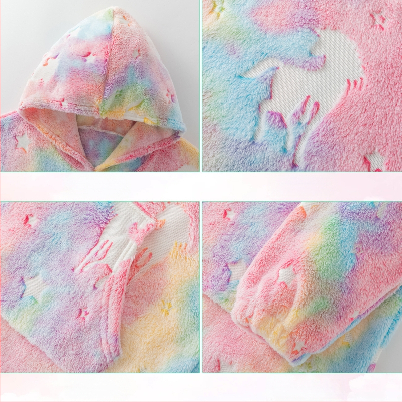 2023 m. tarpvalstybinis vienaragio šviečiantis blizgantis flanelinis chalatas su gobtuvu, vaikiški laisvalaikio drabužiai, šviečianti antklodė, namų apranga