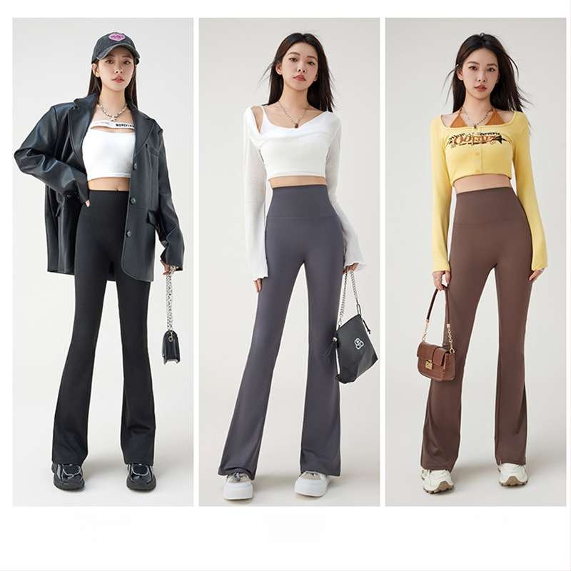 Hlače od ledene svile, blago proširene, za žene, ljetna gornja odjeća, hlače visokog struka, mikro ženske tanke proširene hlače za jogu, ljetni tanki stil