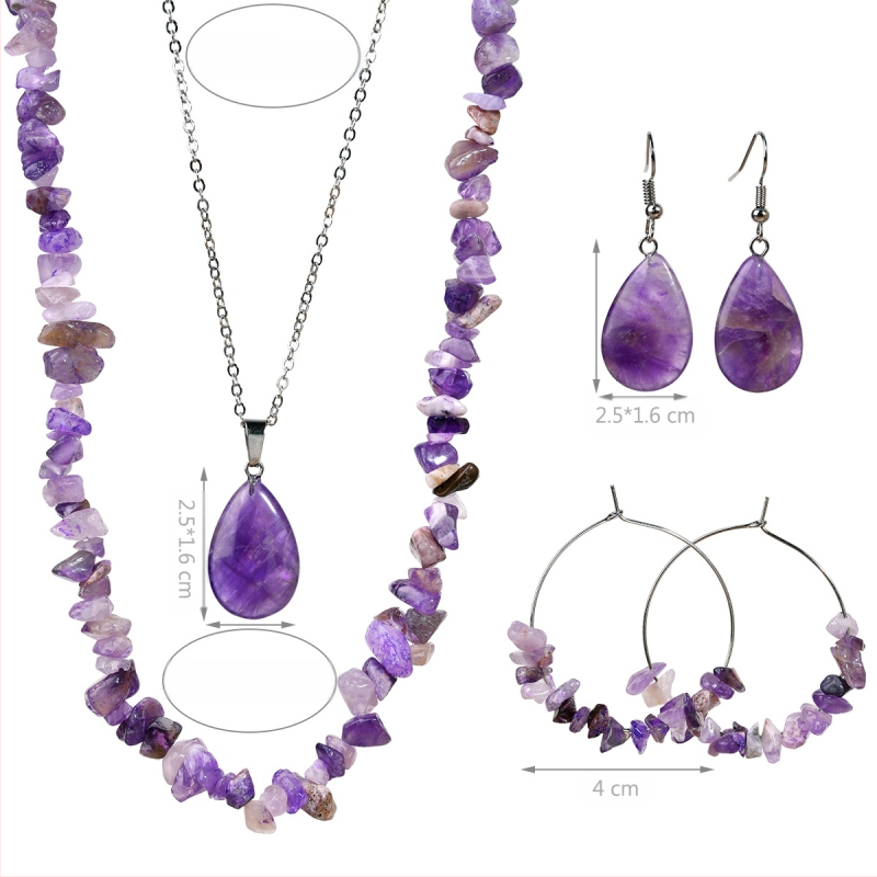 Boheemlaslik 4-osaline komplekt veepiisaga looduskivist kaelakee kõrvarõngad ametüstist tiigrisilmakivist kruusaehted ülikonna hulgimüük