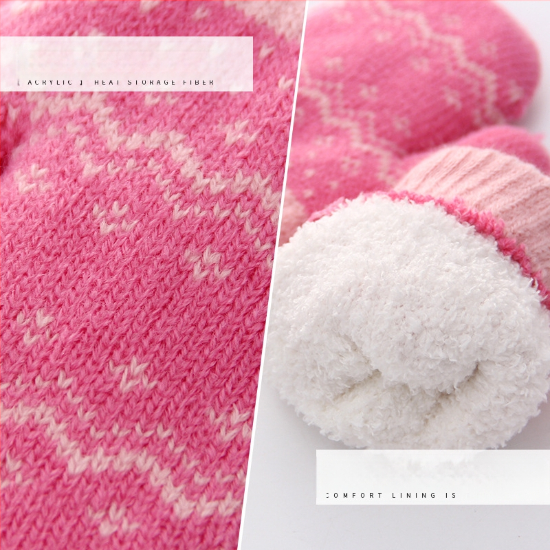 Dvisluoksnė vilnos pamušalu sustorinta lauko šalčiui atspari vaikiška rankinė su pirštais megztos mielos mergaičių žieminės pirštinės vaikiškos šiltos pirštinės