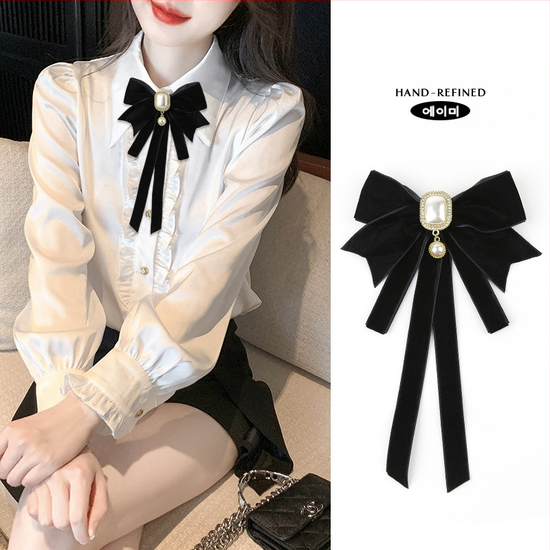 2024 m. nauja moteriška juodo kaklaraiščio kaspino apykaklė su gėlių marškinių apykakle, prancūziško kaspino ir akademijos stiliaus segtukas