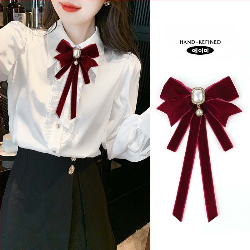 2024 m. nauja moteriška juodo kaklaraiščio kaspino apykaklė su gėlių marškinių apykakle, prancūziško kaspino ir akademijos stiliaus segtukas