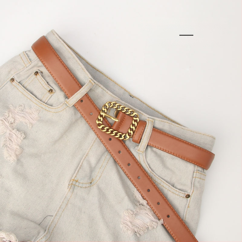 Iseloomulik ketipandlaga naiste vöö Lihtne universaalne õõnes ruudukujuline pandlaga teksapüksid Moodne Korea vöö