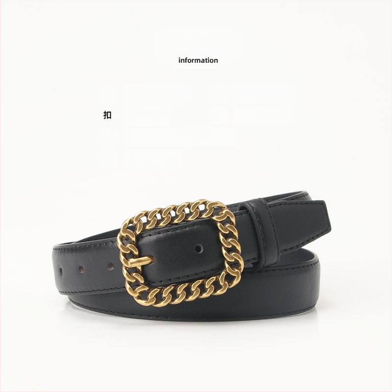 Iseloomulik ketipandlaga naiste vöö Lihtne universaalne õõnes ruudukujuline pandlaga teksapüksid Moodne Korea vöö