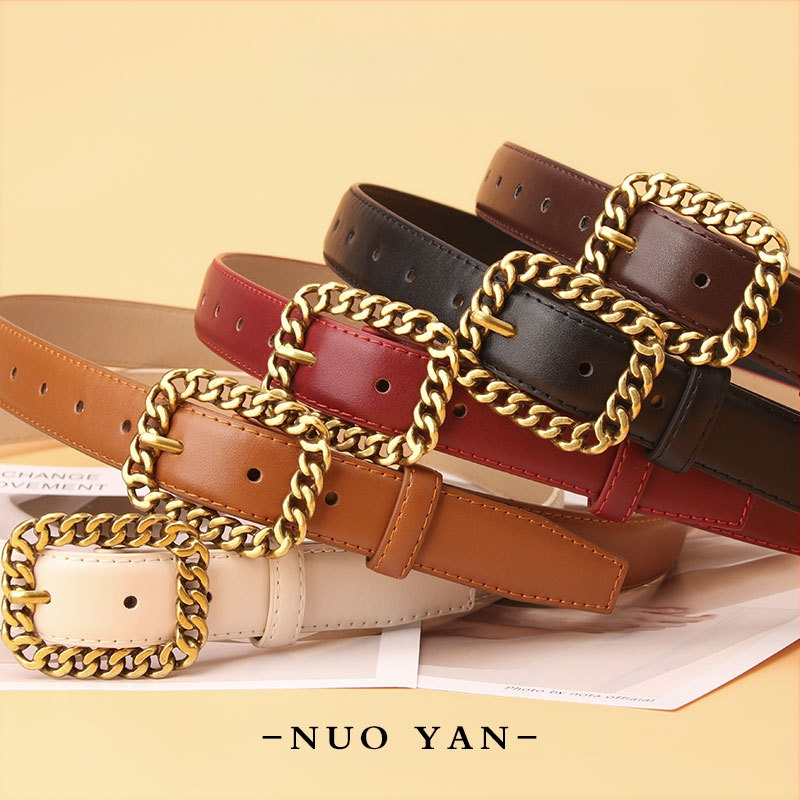 Iseloomulik ketipandlaga naiste vöö Lihtne universaalne õõnes ruudukujuline pandlaga teksapüksid Moodne Korea vöö