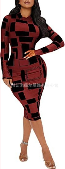 Rochie midi cu imprimeu floral, strâmtă, cu guler rotund, pentru femei, din Europa și America, 2022, Amazon AliExpress