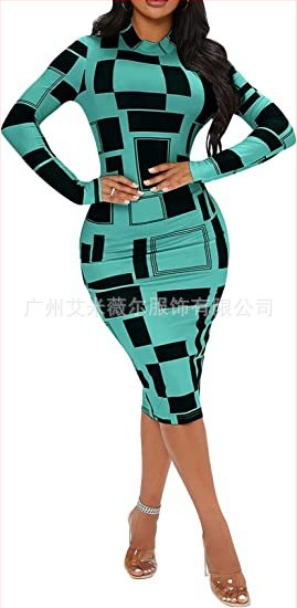 Rochie midi cu imprimeu floral, strâmtă, cu guler rotund, pentru femei, din Europa și America, 2022, Amazon AliExpress