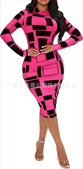 Rochie midi cu imprimeu floral, strâmtă, cu guler rotund, pentru femei, din Europa și America, 2022, Amazon AliExpress