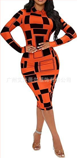 Rochie midi cu imprimeu floral, strâmtă, cu guler rotund, pentru femei, din Europa și America, 2022, Amazon AliExpress