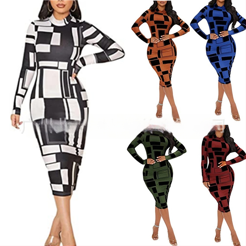 Rochie midi cu imprimeu floral, strâmtă, cu guler rotund, pentru femei, din Europa și America, 2022, Amazon AliExpress