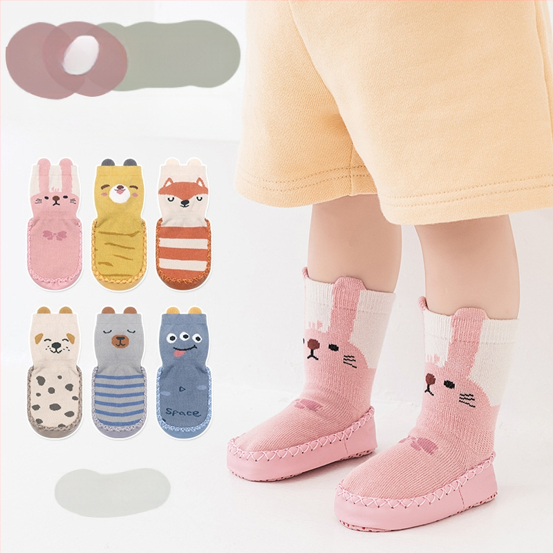 Korea stiilis libisemiskindlad beebikingad, sokid, kingad, imikud ja väikelapsed, liimiga põrandasokid, stereokoomiksiga nahast tallaga sokid