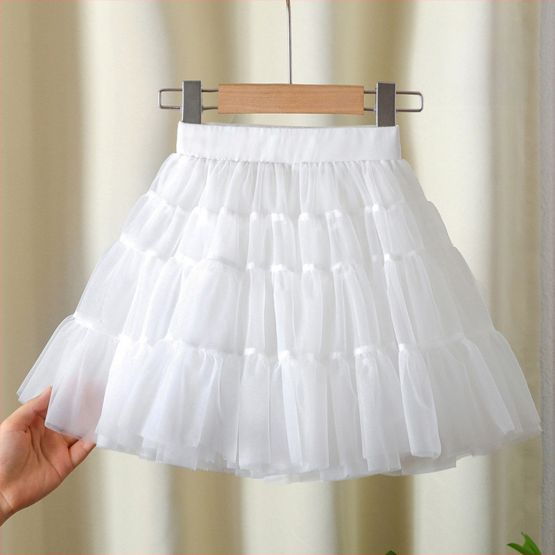 Mergaičių sijonas 2024 Naujas stilius Didelis Vaikiškas Pūstas Klojuotas Sijonas Mergaičių Stilingas Princesės Tinklinis Sijonas