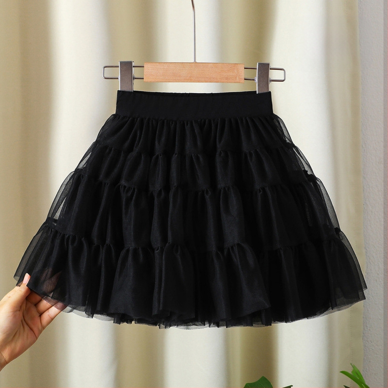 Mergaičių sijonas 2024 Naujas stilius Didelis Vaikiškas Pūstas Klojuotas Sijonas Mergaičių Stilingas Princesės Tinklinis Sijonas