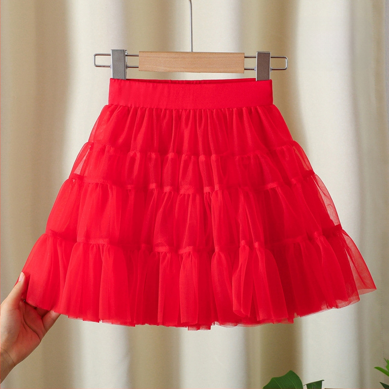 Mergaičių sijonas 2024 Naujas stilius Didelis Vaikiškas Pūstas Klojuotas Sijonas Mergaičių Stilingas Princesės Tinklinis Sijonas