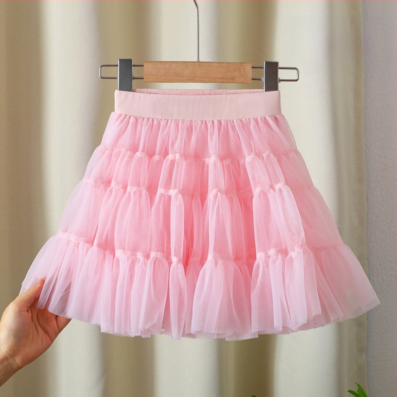 Mergaičių sijonas 2024 Naujas stilius Didelis Vaikiškas Pūstas Klojuotas Sijonas Mergaičių Stilingas Princesės Tinklinis Sijonas