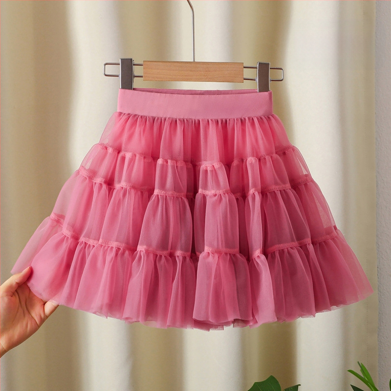 Mergaičių sijonas 2024 Naujas stilius Didelis Vaikiškas Pūstas Klojuotas Sijonas Mergaičių Stilingas Princesės Tinklinis Sijonas