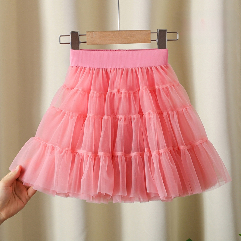 Mergaičių sijonas 2024 Naujas stilius Didelis Vaikiškas Pūstas Klojuotas Sijonas Mergaičių Stilingas Princesės Tinklinis Sijonas