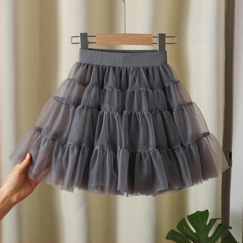 Mergaičių sijonas 2024 Naujas stilius Didelis Vaikiškas Pūstas Klojuotas Sijonas Mergaičių Stilingas Princesės Tinklinis Sijonas