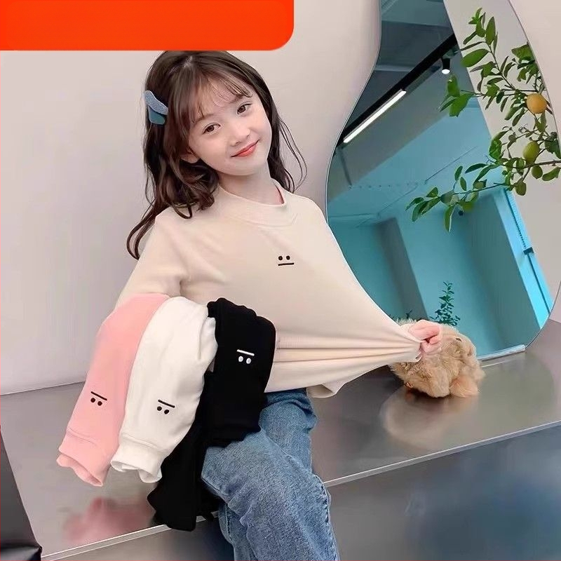 Nova dječja djevojačka osnovna majica iz 2025., jesenska i zimska, poluvisoka ovratnica, baršunasta zadebljana dječja majica kratkih rukava za srednju i veliku djecu