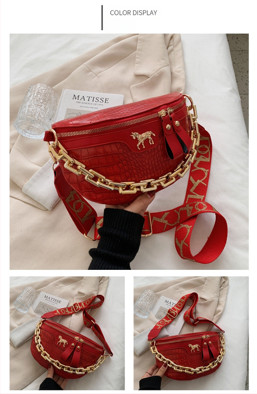 Moteriškas krepšys su krokodilo raštu, madingas ir stilingas krepšys per petį, kasdieniškas ir paprastas moteriškas krepšys, platus pečių dirželis su grandinėle per petį
