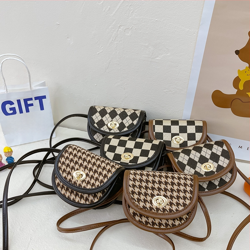 Bērnu 2022. gada korejiešu stila miniatūrā rūtaina meiteņu plecu soma, moderna retro seglu soma