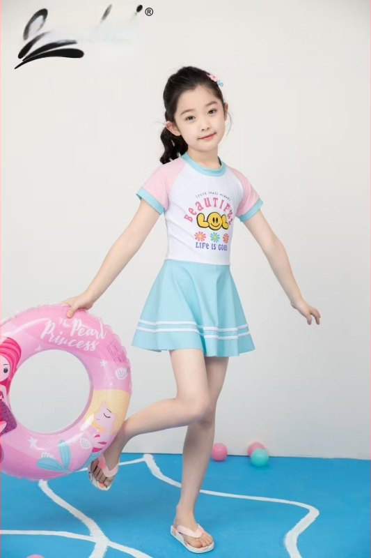 Vaikiški maudymosi kostiumėliai madingi mergaitėms su perimetru ir didelėms mergaitėms su perimetru ir ilgomis rankovėmis, apsaugantis nuo saulės, animacinių filmukų maudymosi kostiumėlis