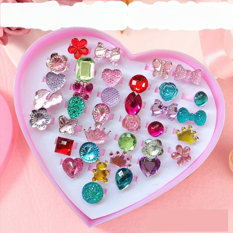 Inele noi pentru copii, pachet de 50, inele reglabile cu desene animate Cyber Celebrity pentru fete, set cadou, 61 de cadouri de Ziua Copilului