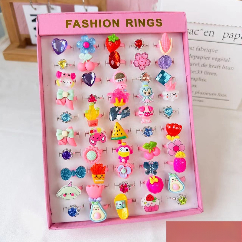 Inele noi pentru copii, pachet de 50, inele reglabile cu desene animate Cyber Celebrity pentru fete, set cadou, 61 de cadouri de Ziua Copilului