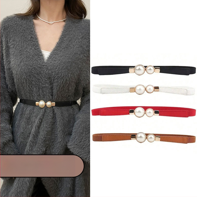 Ženski remen visokokvalitetni tanki remen s elastičnom dekoracijom za haljinu, kaput, struk, artefakt od bisera, tanki remen