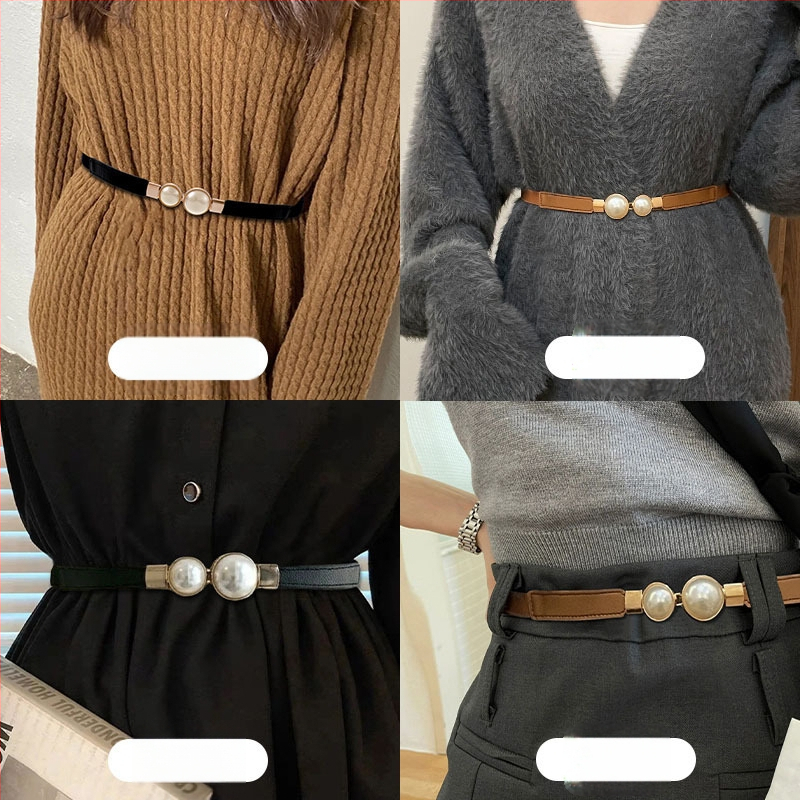 Ženski remen visokokvalitetni tanki remen s elastičnom dekoracijom za haljinu, kaput, struk, artefakt od bisera, tanki remen