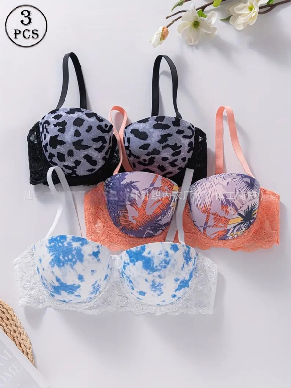 Lenjerie sexy din fabrică, explozii transfrontaliere, sutien cu imprimeu din dantelă și inel de oțel, lenjerie confortabilă, adunată, en-gros