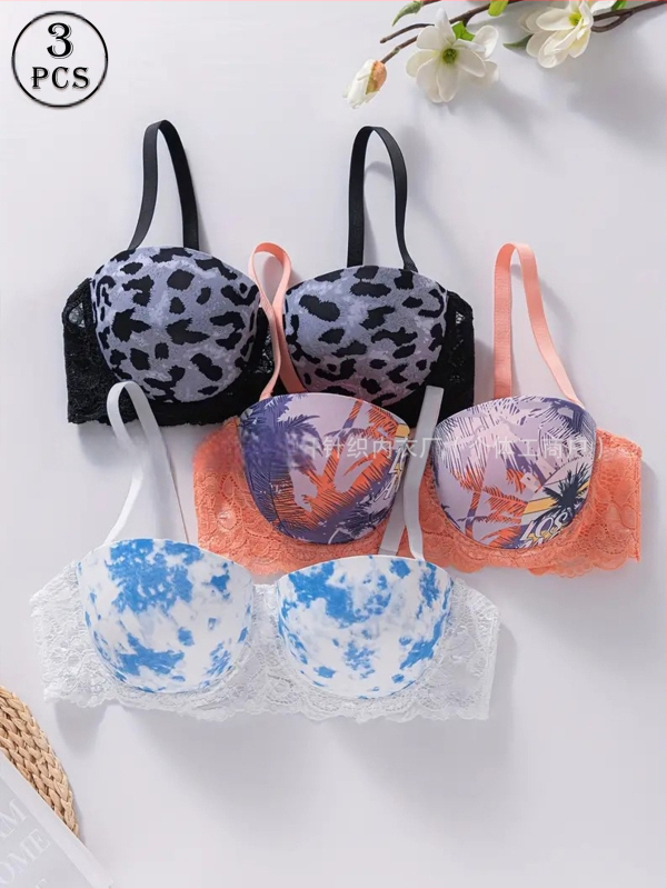 Lenjerie sexy din fabrică, explozii transfrontaliere, sutien cu imprimeu din dantelă și inel de oțel, lenjerie confortabilă, adunată, en-gros