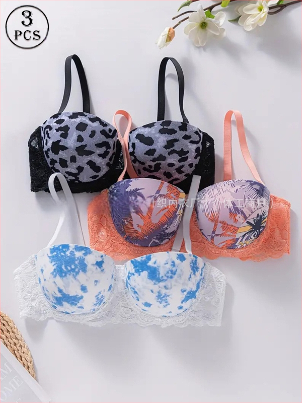 Lenjerie sexy din fabrică, explozii transfrontaliere, sutien cu imprimeu din dantelă și inel de oțel, lenjerie confortabilă, adunată, en-gros