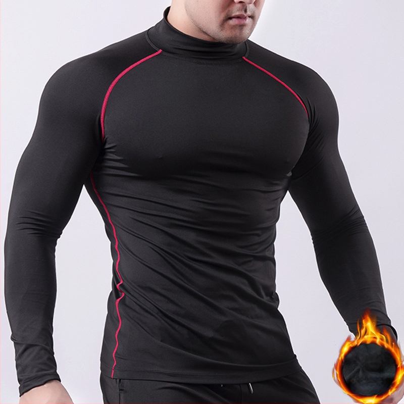 2023 Фитнес костюм Мъжки еластичен PRO тесни дрехи с висока яка, изпотяване, бързо изсъхване, тениска, бягане, спортно облекло LULU в същия стил