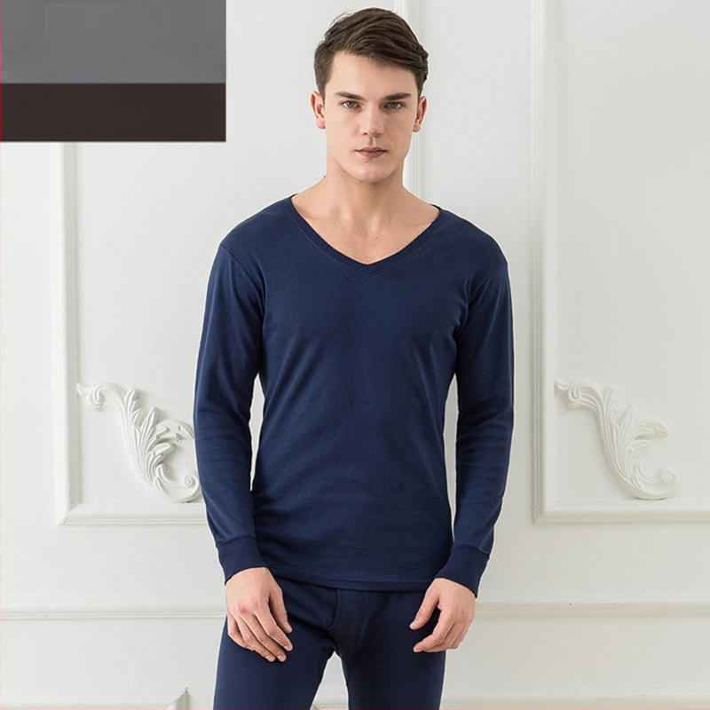 2021 m. V formos iškirptės medvilninis rudens drabužių komplektas, vienspalvis vyriškas šiltas rudens ir žiemos medvilninis vyriškas apatinis trikotažas su rudens kelnėmis