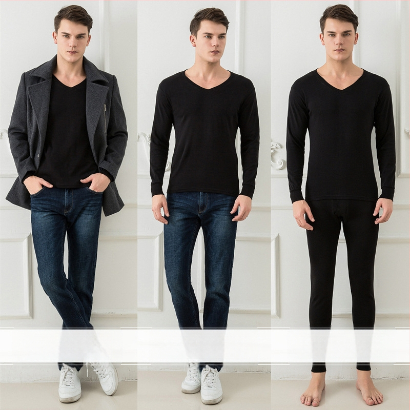 2021 m. V formos iškirptės medvilninis rudens drabužių komplektas, vienspalvis vyriškas šiltas rudens ir žiemos medvilninis vyriškas apatinis trikotažas su rudens kelnėmis