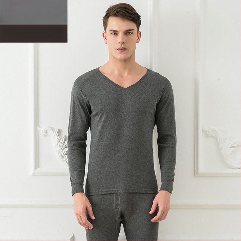 2021 m. V formos iškirptės medvilninis rudens drabužių komplektas, vienspalvis vyriškas šiltas rudens ir žiemos medvilninis vyriškas apatinis trikotažas su rudens kelnėmis