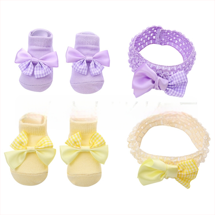 2023. aasta armsad printsessi lipsuga beebisokid, väliskaubanduse ühevärvilised kommid, Euroopa ja Ameerika lastesokid, peapaelte komplekt