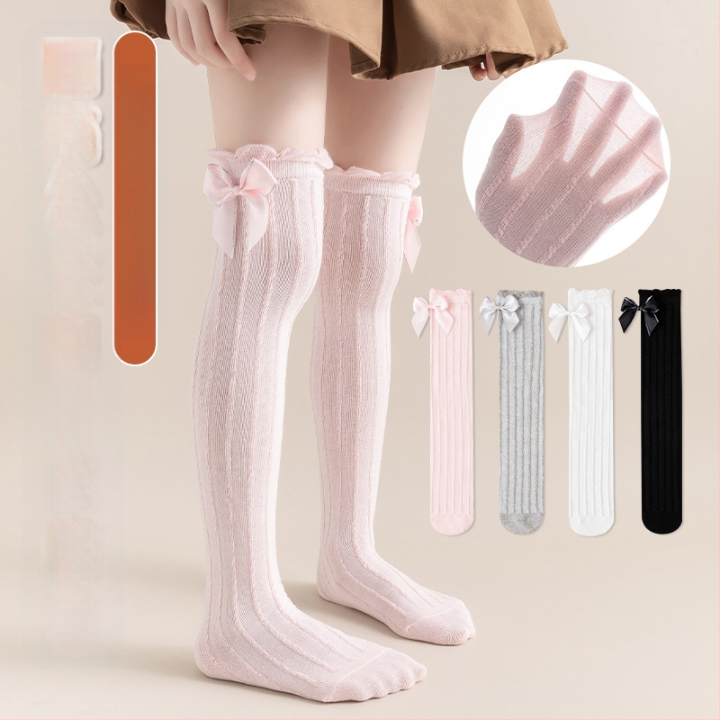Tüdrukute suvised õhukesed põlvekõrgused võrksokid, beebi sääsesokid, laste suvised lillekujulised lipsuga kõrged sokid