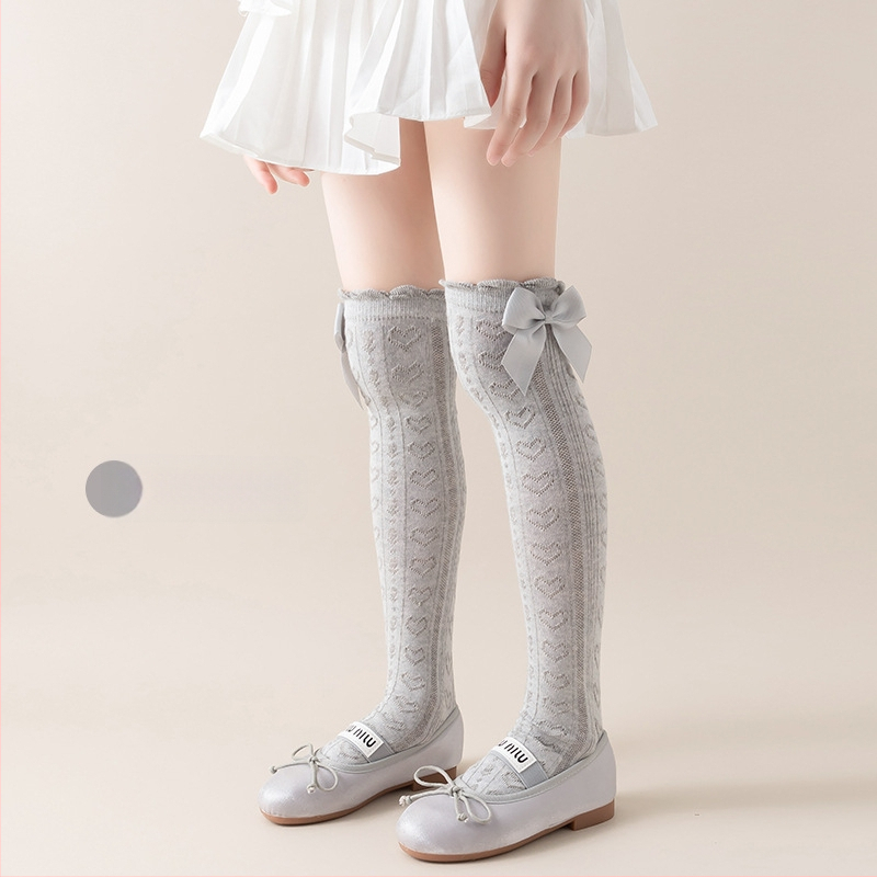 Tüdrukute suvised õhukesed põlvekõrgused võrksokid, beebi sääsesokid, laste suvised lillekujulised lipsuga kõrged sokid