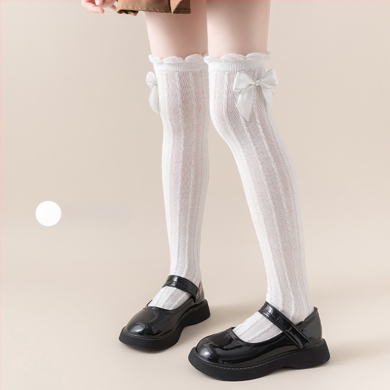 Tüdrukute suvised õhukesed põlvekõrgused võrksokid, beebi sääsesokid, laste suvised lillekujulised lipsuga kõrged sokid