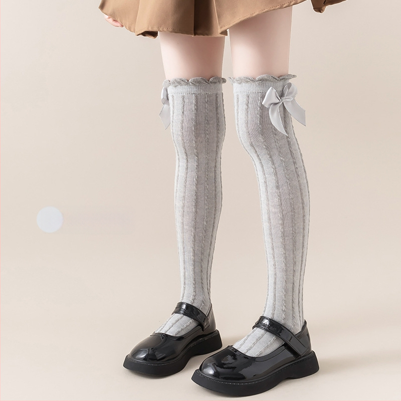 Tüdrukute suvised õhukesed põlvekõrgused võrksokid, beebi sääsesokid, laste suvised lillekujulised lipsuga kõrged sokid