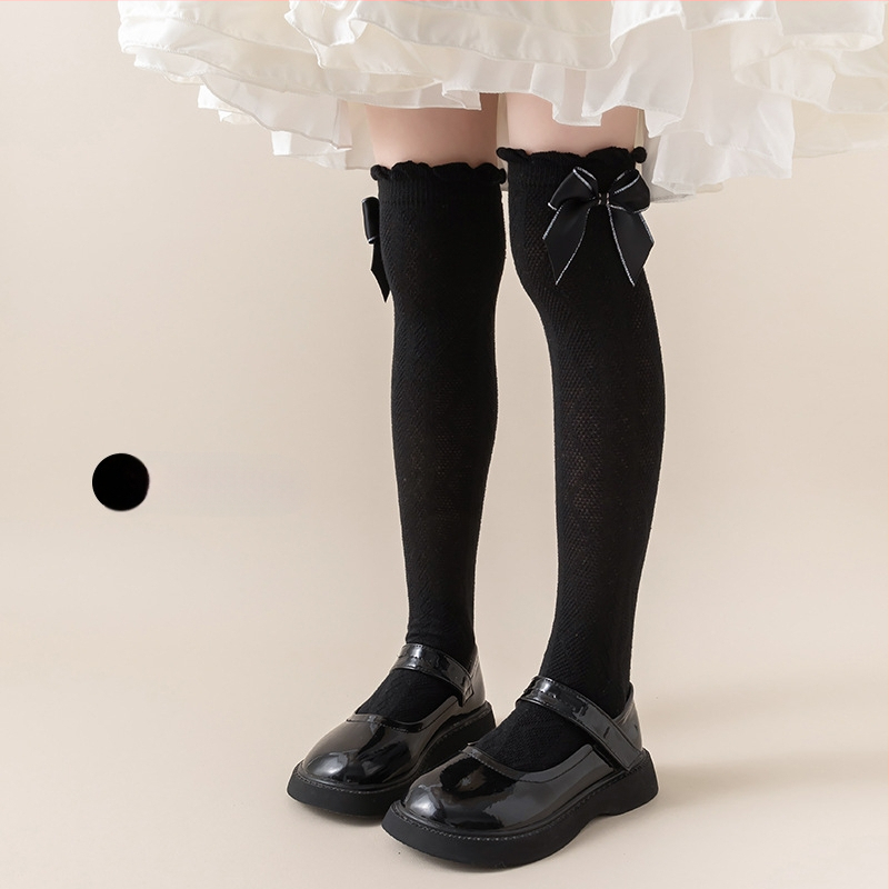 Tüdrukute suvised õhukesed põlvekõrgused võrksokid, beebi sääsesokid, laste suvised lillekujulised lipsuga kõrged sokid