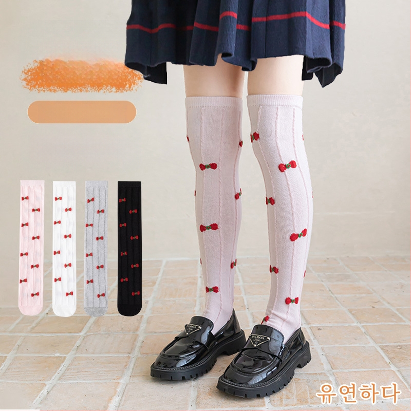 Tüdrukute suvised õhukesed põlvekõrgused võrksokid, beebi sääsesokid, laste suvised lillekujulised lipsuga kõrged sokid