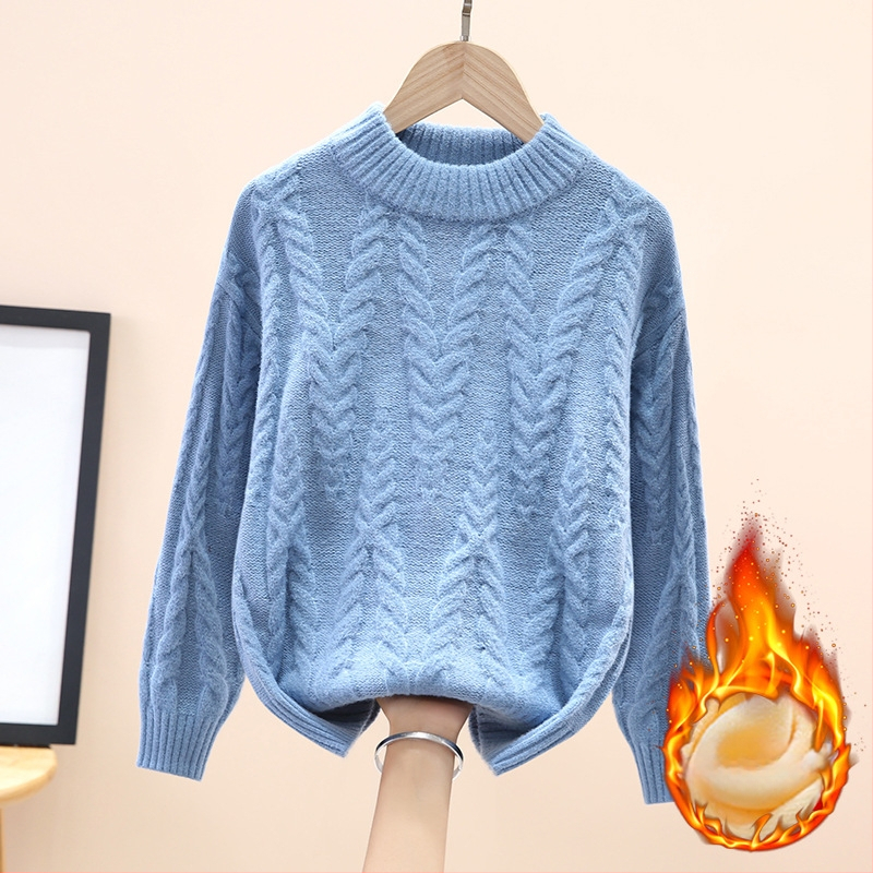 Dječji prugasti dječji zimski pulover s flis podstavom, zadebljanim donjim dijelom, pulover u zapadnjačkom stilu, korejski stil, okrugli izrez