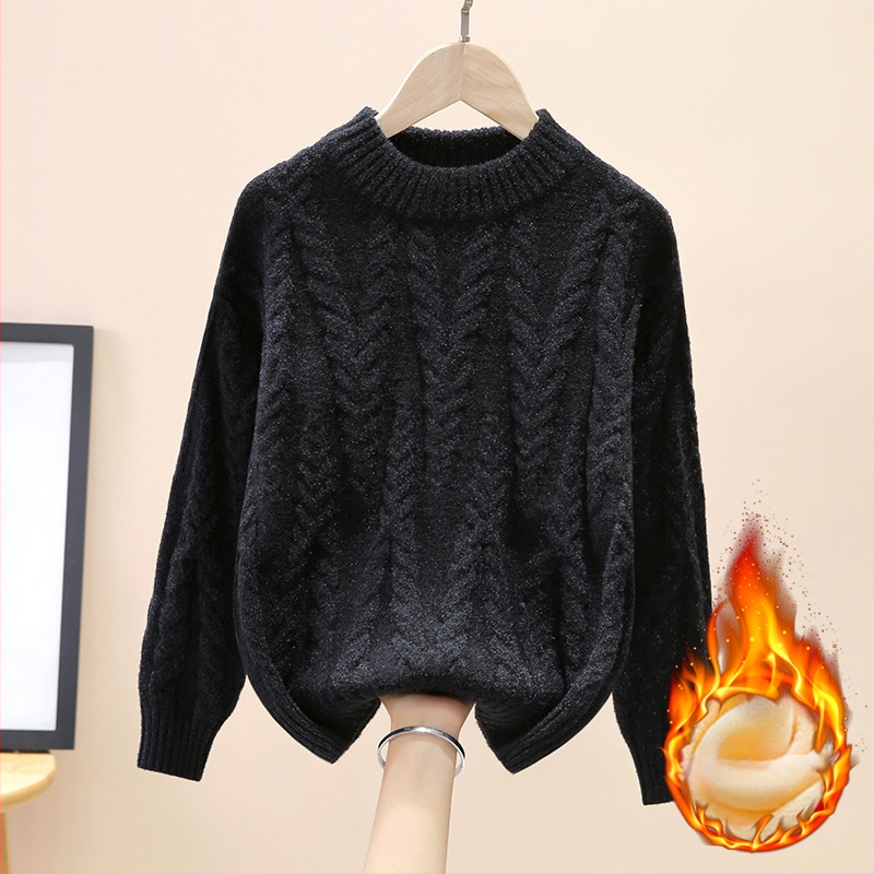 Dječji prugasti dječji zimski pulover s flis podstavom, zadebljanim donjim dijelom, pulover u zapadnjačkom stilu, korejski stil, okrugli izrez